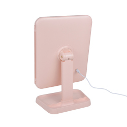Pembe Katlanabilir Şarjlı Dokunmatik Makyaj Aynası - Led Işıklı Ayna - 9