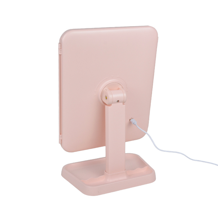 Pembe Katlanabilir Şarjlı Dokunmatik Makyaj Aynası - Led Işıklı Ayna - 9
