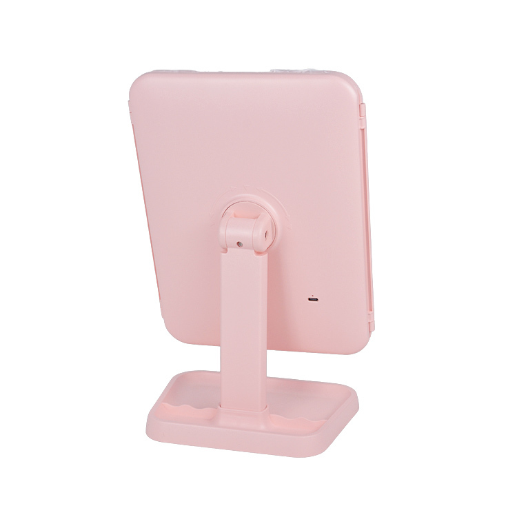 Pembe Katlanabilir Şarjlı Dokunmatik Makyaj Aynası - Led Işıklı Ayna - 8