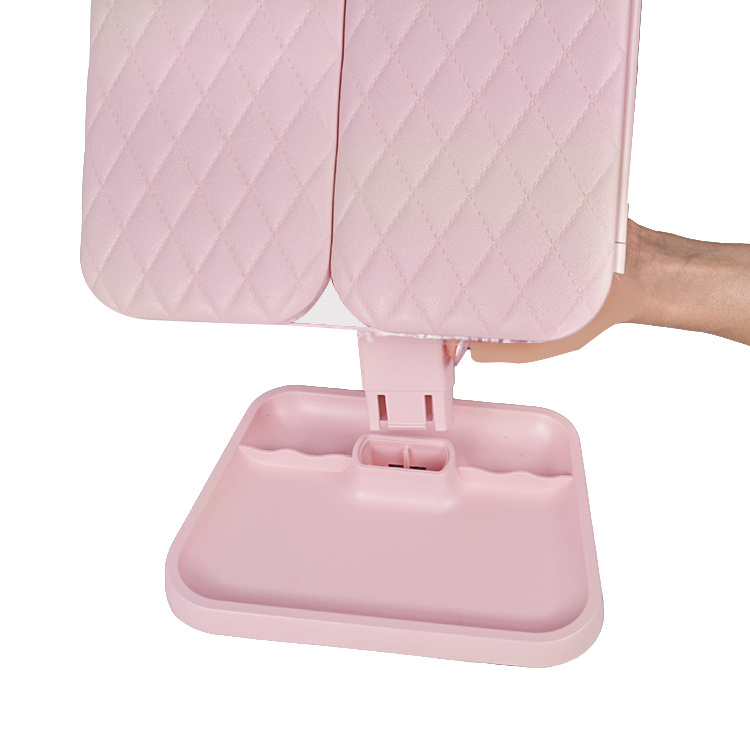 Pembe Katlanabilir Şarjlı Dokunmatik Makyaj Aynası - Led Işıklı Ayna - 6