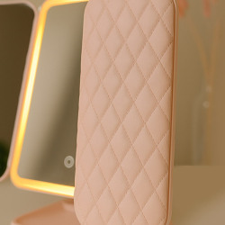 Pembe Katlanabilir Şarjlı Dokunmatik Makyaj Aynası - Led Işıklı Ayna - 5