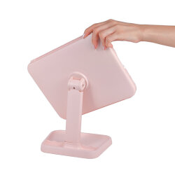 Pembe Katlanabilir Şarjlı Dokunmatik Makyaj Aynası - Led Işıklı Ayna - 4
