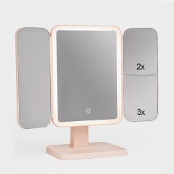 Pembe Katlanabilir Şarjlı Dokunmatik Makyaj Aynası - Led Işıklı Ayna - 3