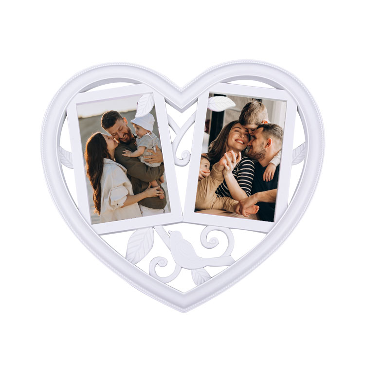 Plastic Heart-Shaped Photo Frame with 2 Openings