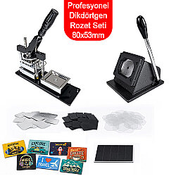 Profesyonel Dikdörtgen Buton Rozet Baskı Seti - 80x53mm - Goldpix