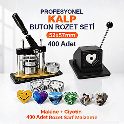 Profesyonel Kalp Buton Rozet Baskı Seti 400 Adet - 52x57mm - Goldpix