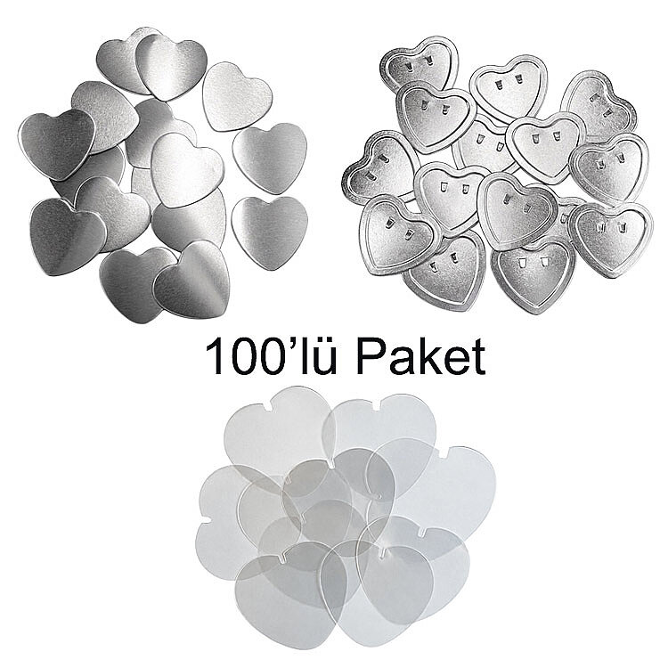 Profesyonel Kalp Buton Rozet Baskı Seti - 52x57mm - 4