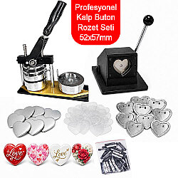 Profesyonel Kalp Buton Rozet Baskı Seti - 52x57mm - Goldpix