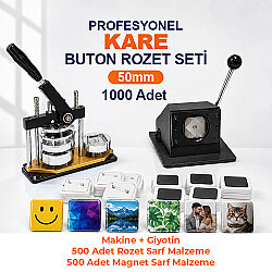 Profesyonel Kare Buton Rozet Baskı Seti 1000 Adet - 50mm - Goldpix