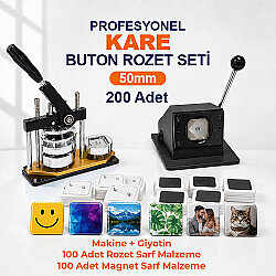 Profesyonel Kare Buton Rozet Baskı Seti 200 Adet - 50mm - Goldpix