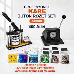 Profesyonel Kare Buton Rozet Baskı Seti 400 Adet - 50mm - Goldpix