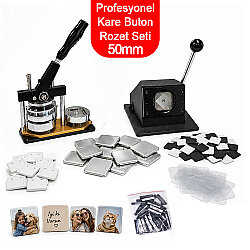Profesyonel Kare Buton Rozet Baskı Seti - 50mm - Goldpix