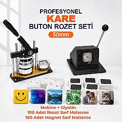 Profesyonel Kare Buton Rozet Baskı Seti - 50mm - Goldpix