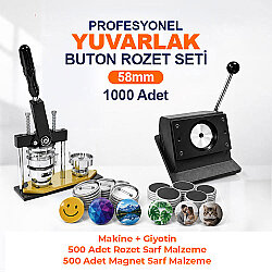 Profesyonel Yuvarlak Buton Rozet Baskı Seti 1000 Adet - 58mm - Goldpix