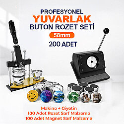 Profesyonel Yuvarlak Buton Rozet Baskı Seti 200 Adet - 58mm - Goldpix