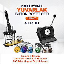 Profesyonel Yuvarlak Buton Rozet Baskı Seti 400 Adet - 58mm - Goldpix