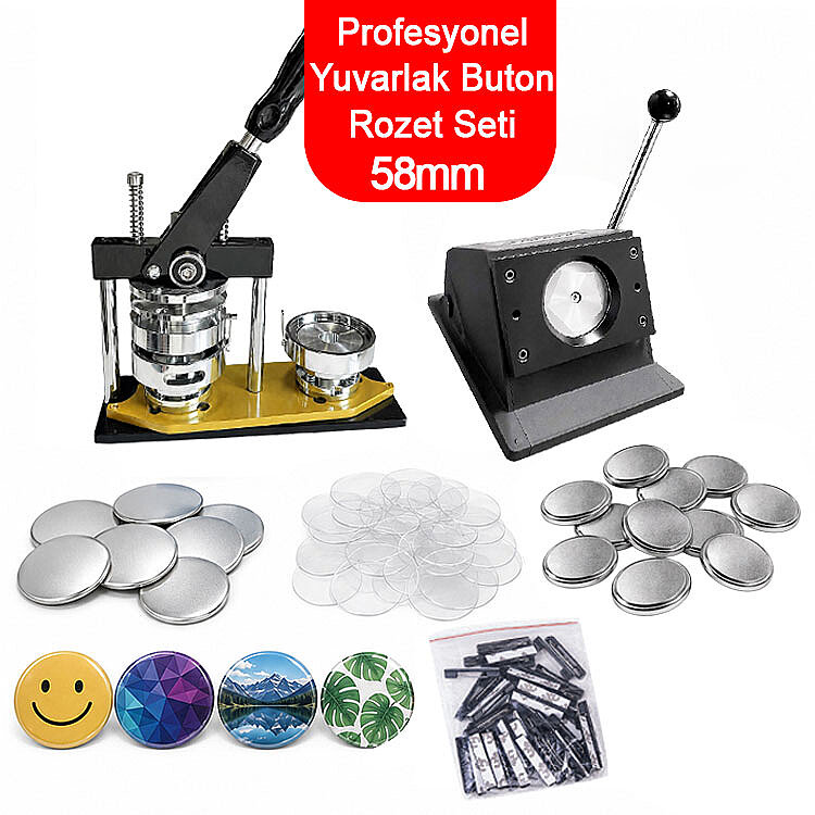 Profesyonel Yuvarlak Buton Rozet Baskı Seti - 58mm - 1