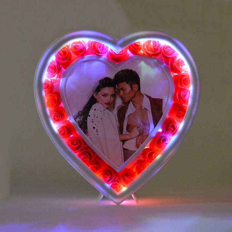 Rose Heart Photo Frame With Led Light - Thumbnail