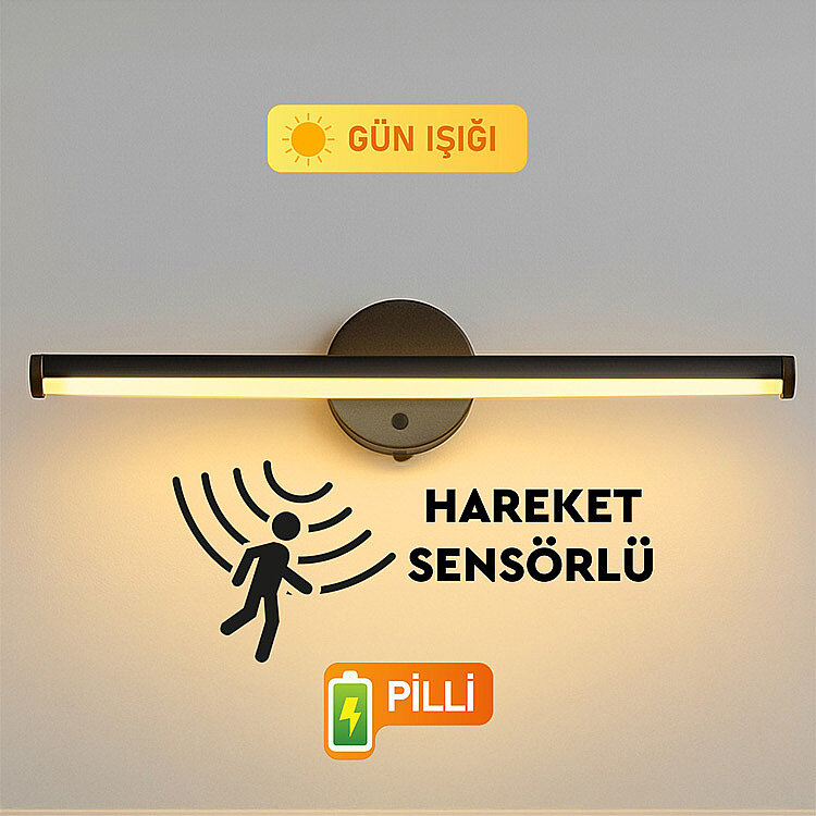 Sensörlü Yapışkanlı Dekoratif Kablosuz Pilli Led Aplik - 3