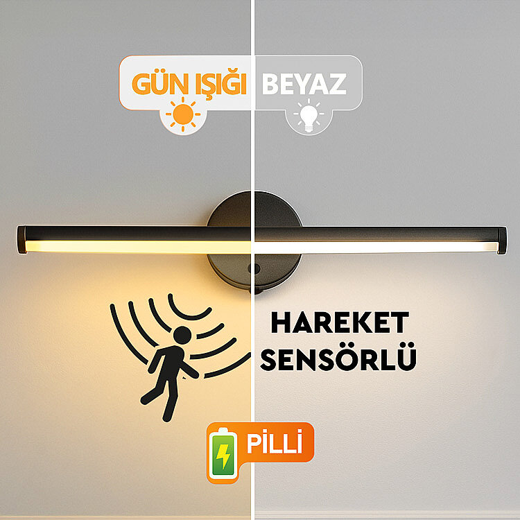 Sensörlü Yapışkanlı Dekoratif Kablosuz Pilli Led Aplik - 1