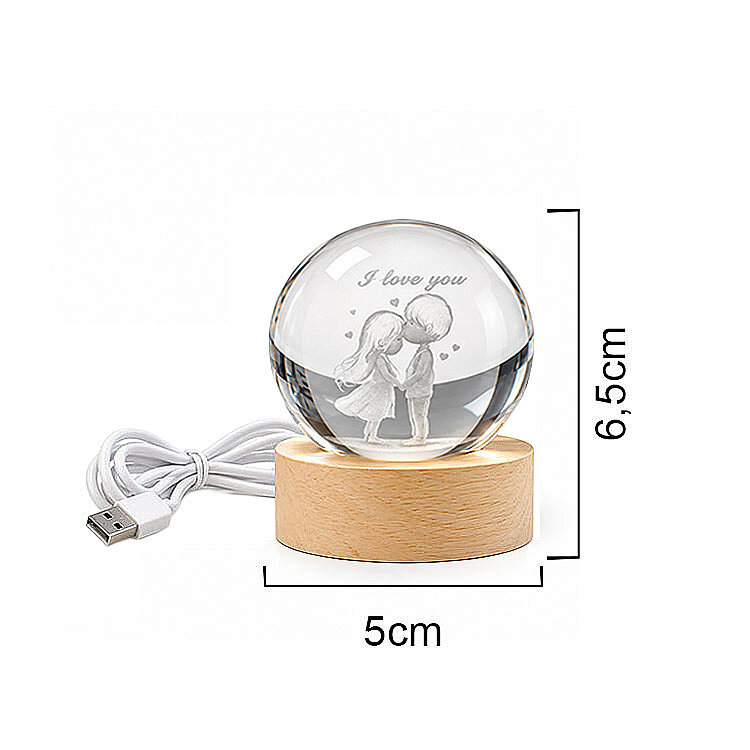 Sevgili Figürlü Led Işıklı Mini Cam Küre - Ahşap Standlı - 4