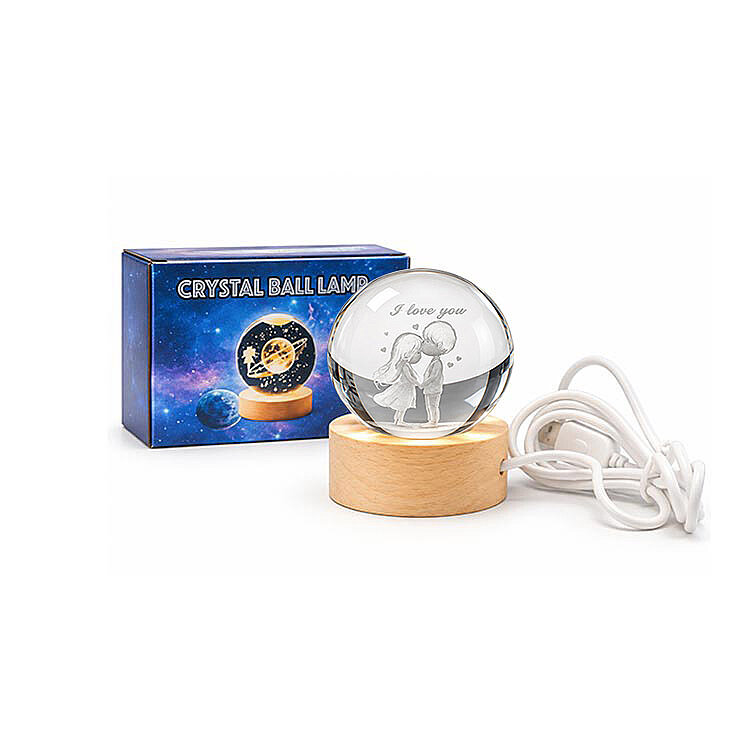 Sevgili Figürlü Led Işıklı Mini Cam Küre - Ahşap Standlı - 6