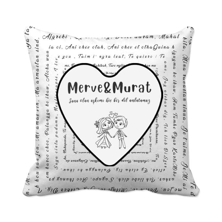 Süblimasyon 100 Dil Seni Seviyorum Desenli Yastık Kılıfı - 2