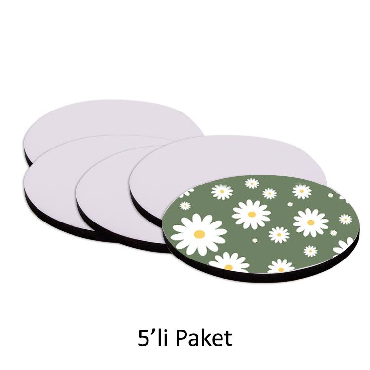 Süblimasyon Adf Yuvarlak Bardak Altlığı 8cm - 5'li Paket - 1