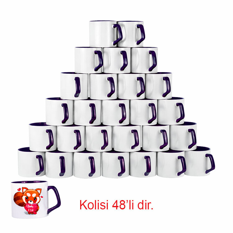 Süblimasyon Afilli Dark Mor Porselen Kupa Bardak - Koli - 1