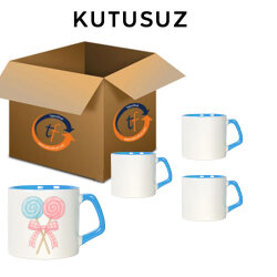 Süblimasyon Afilli Mavi Porselen Kupa Bardak - Koli - 4