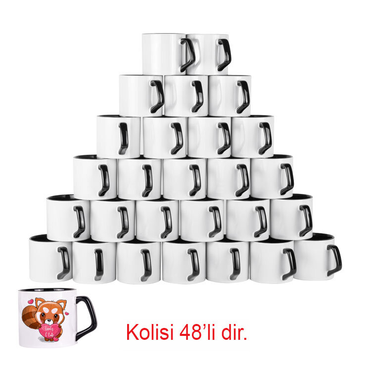 Süblimasyon Afilli Siyah Porselen Kupa Bardak - Koli - 1