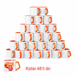 Süblimasyon Afilli Turuncu Porselen Kupa Bardak - Koli - 1