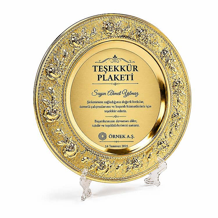 Süblimasyon Altın Metal Plaket Tabak Çiçek Desenli Supla - 25cm - 3