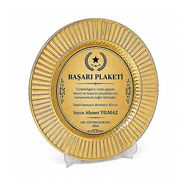 Süblimasyon Altın Metal Plaket Tabak Güneş Desenli Supla - 25cm - 3
