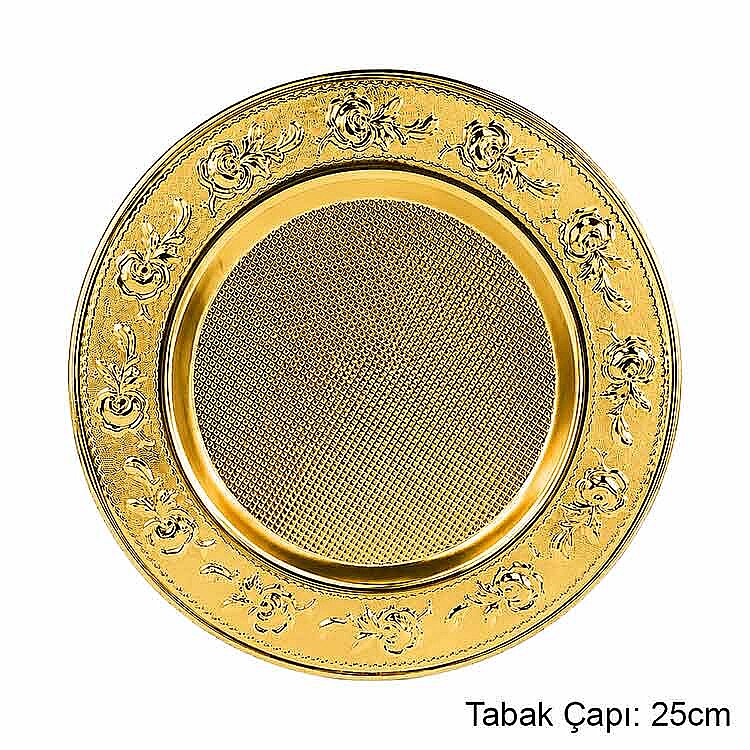 Süblimasyon Altın Metal Supla Tabak Çiçek Desenli - 25cm - 1