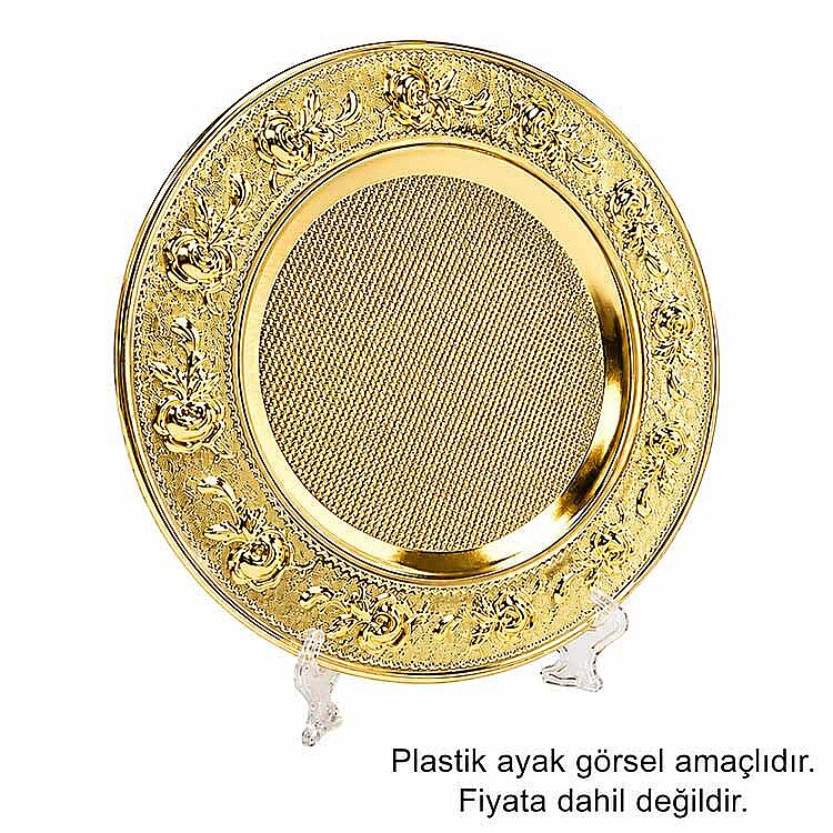 Süblimasyon Altın Metal Supla Tabak Çiçek Desenli - 25cm - 2