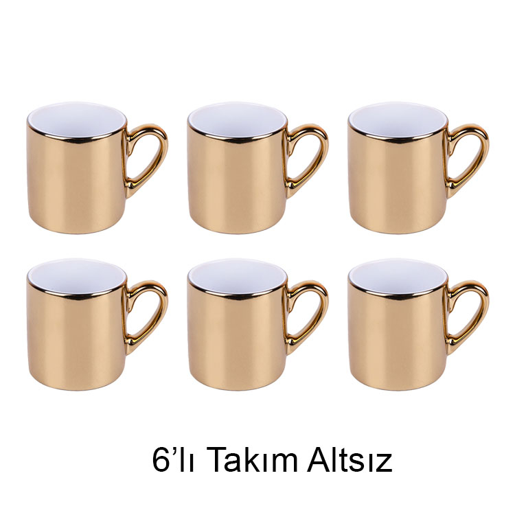 Süblimasyon Altsız Promosyon Porselen Türk Kahve Fincanı - 6'lı Aynalı Altın - 1