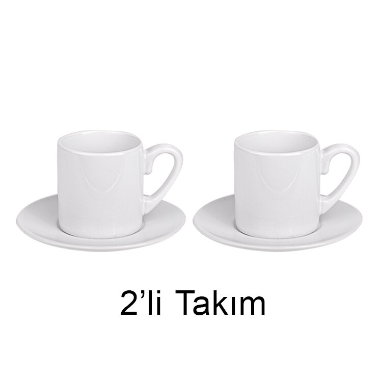 Süblimasyon Beyaz Porselen Türk Kahvesi Fincanı - 2'li Set - 1