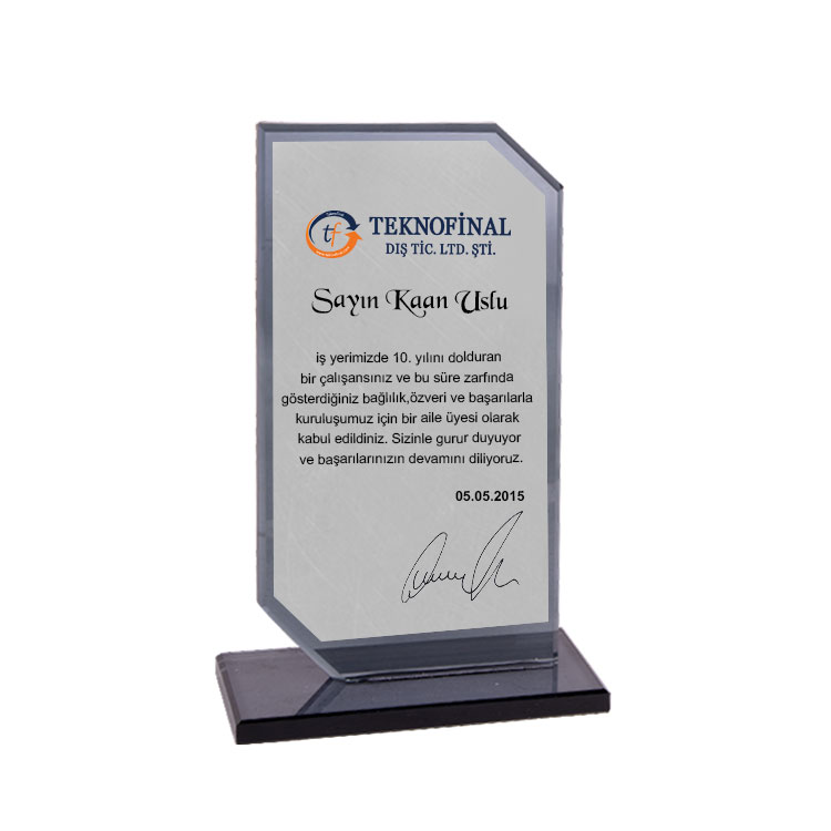 Süblimasyon Füme Kristal Cam Plaket - 2