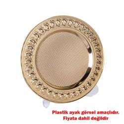 Best Hediye - Süblimasyon Gül Desenli Gold Metal Tabak - 25cm (1)