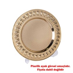 Süblimasyon Gül Desenli Gold Metal Tabak - 25cm - Thumbnail