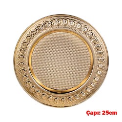 Süblimasyon Gül Desenli Gold Metal Tabak - 25cm - Thumbnail
