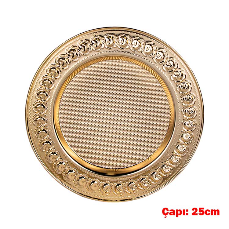 Süblimasyon Gül Desenli Gold Metal Tabak - 25cm