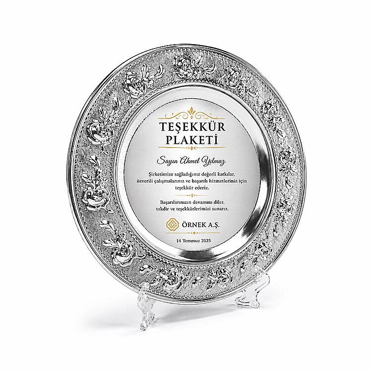Süblimasyon Gümüş Metal Plaket Tabak Çiçek Desenli Supla - 25cm - 3