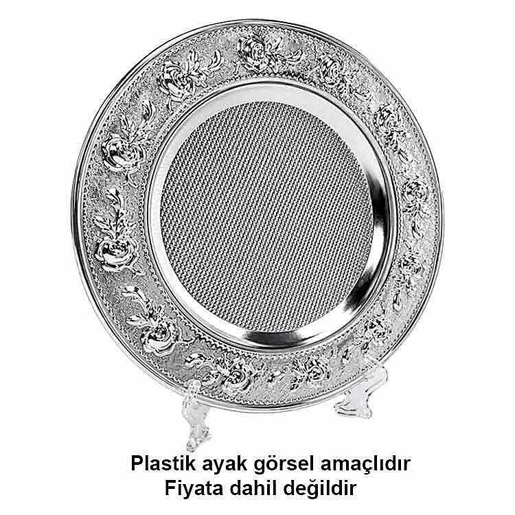 Süblimasyon Gümüş Metal Plaket Tabak Çiçek Desenli Supla - 25cm - 2