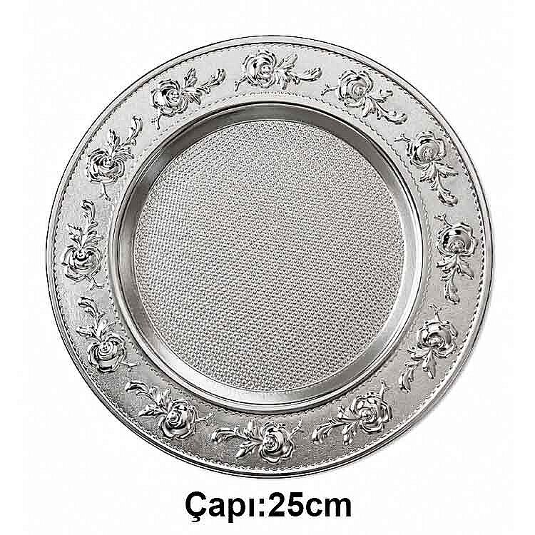 Süblimasyon Gümüş Metal Plaket Tabak Çiçek Desenli Supla - 25cm - 1