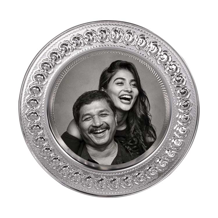 Süblimasyon Gümüş Metal Plaket Tabak Gül Desenli Supla - 25cm - 3
