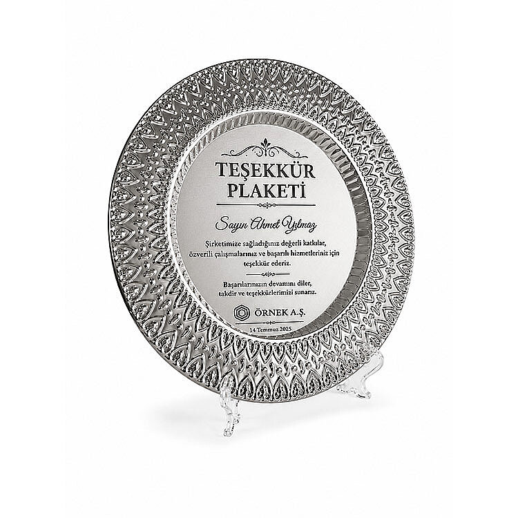 Süblimasyon Gümüş Metal Plaket Tabak Kalp Desenli Supla - 25cm - 3