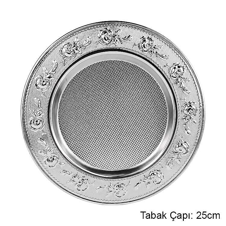 Süblimasyon Gümüş Metal Supla Tabak Çiçek Desenli - 25cm - 1
