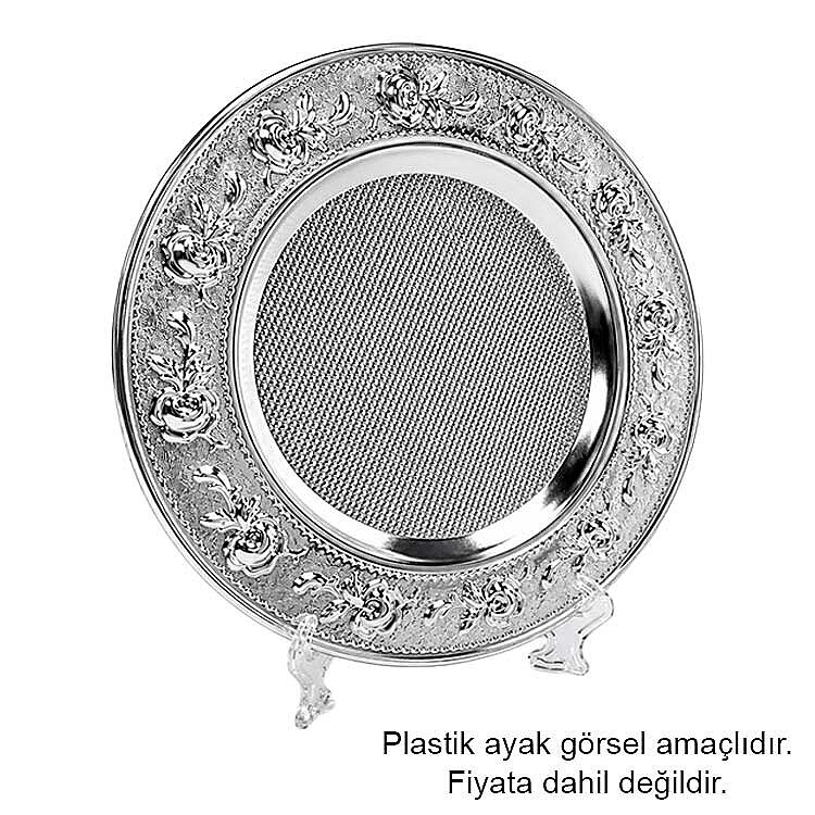 Süblimasyon Gümüş Metal Supla Tabak Çiçek Desenli - 25cm - 2